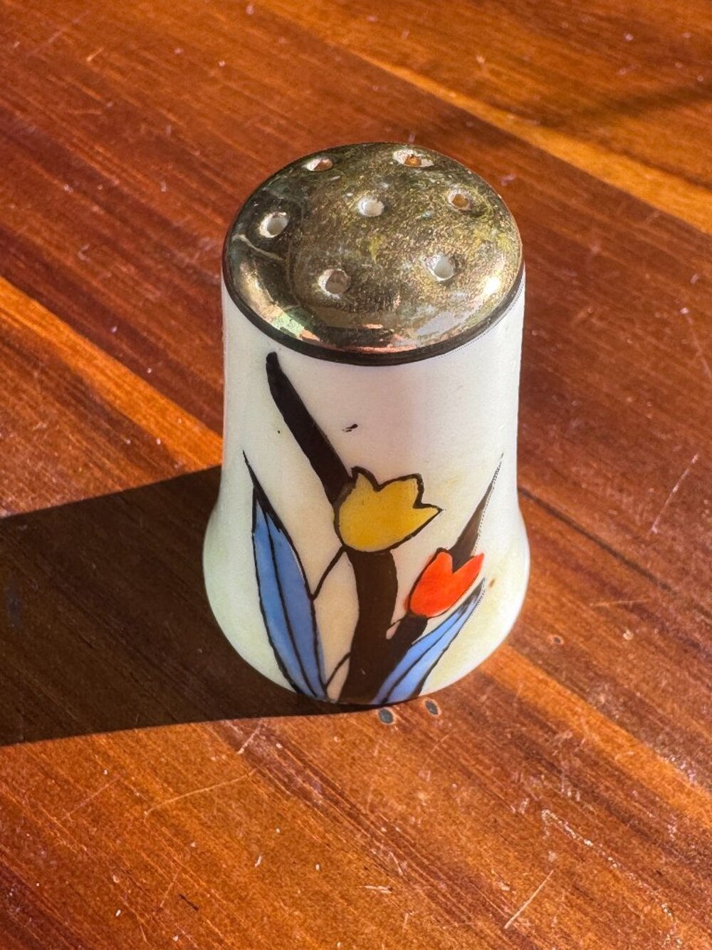Vintage Japanese Lusterware Mini Salt Shaker with Tulip Design